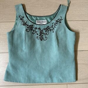 Vintage Jessica Howard Green Embroidered Fitted Tank Top